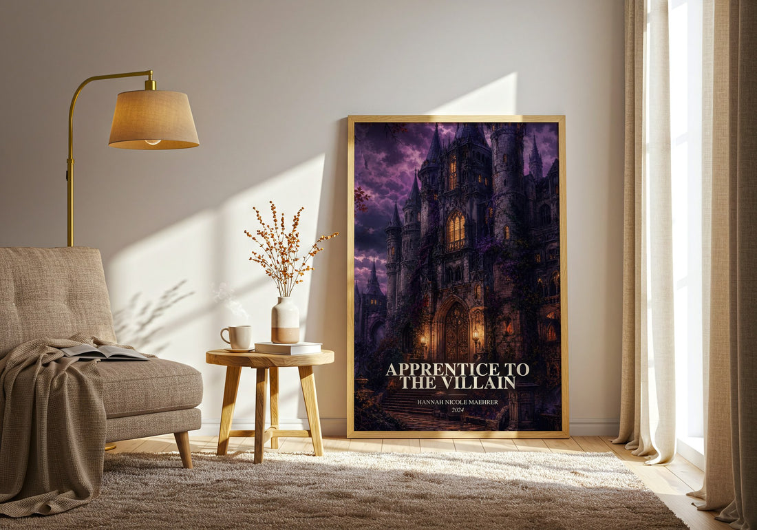Apprentice to the Villain watercolour print in frame leaning in hallway – fantasy wall art
