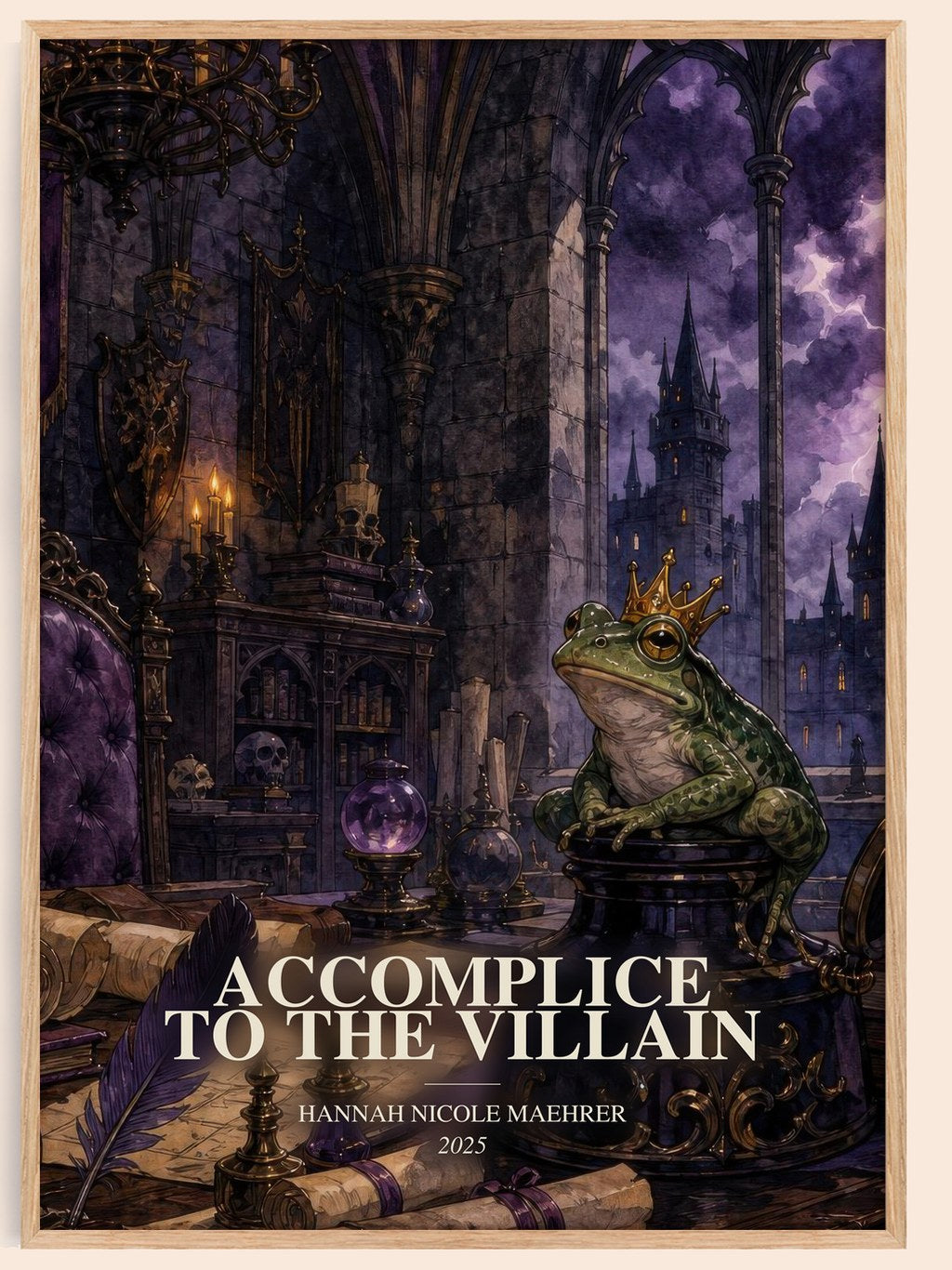 Accomplice to the Villain watercolour book poster by Hannah Nicole Maehrer – framed literary art print