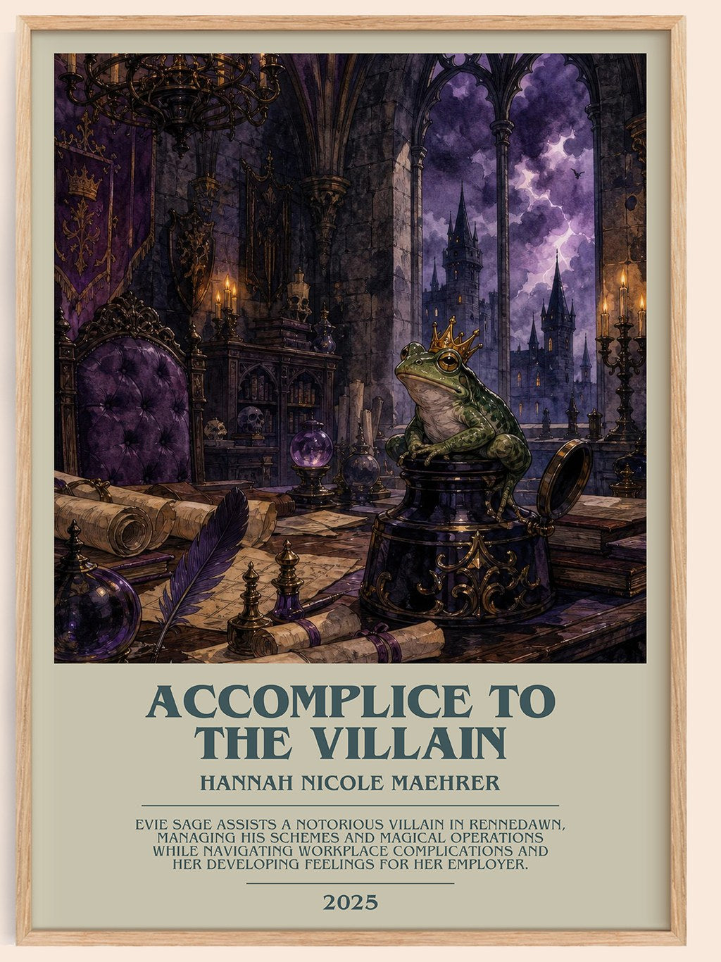 Accomplice to the Villain bookish book poster by Hannah Nicole Maehrer – framed literary art print