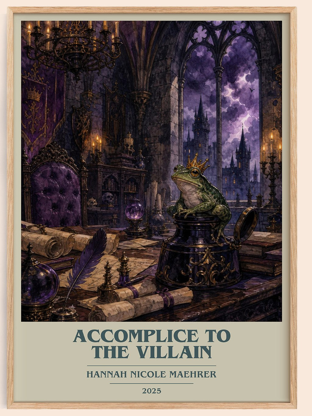 Accomplice to the Villain book cover book poster by Hannah Nicole Maehrer – framed literary art print