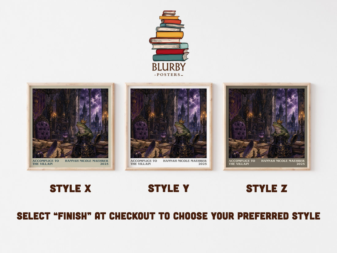 Accomplice to the Villain literary print in frame leaning in hallway – fantasy wall art (mockup)