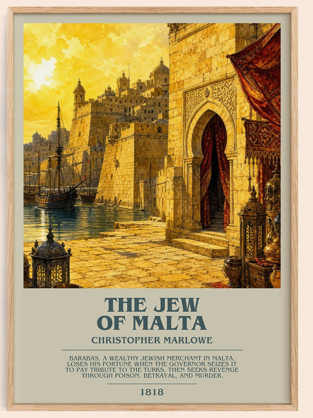 The Jew of Malta bookish book poster by Christopher Marlowe – framed literary art print