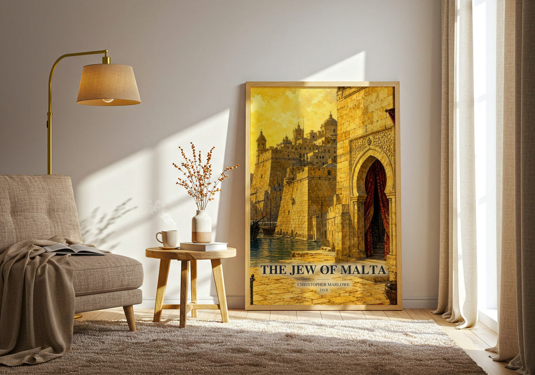 The Jew of Malta watercolour print in frame leaning in hallway – classic literature wall art