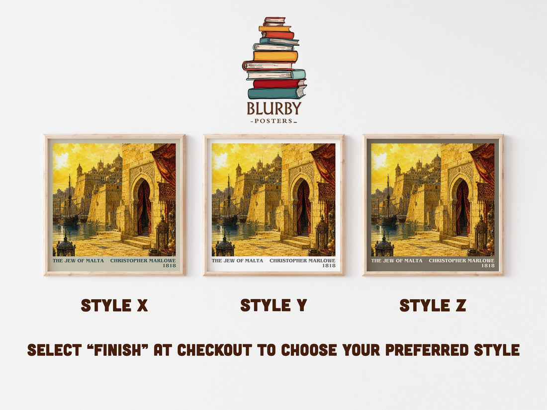 The Jew of Malta literary print in frame leaning in hallway – classic literature wall art (mockup)