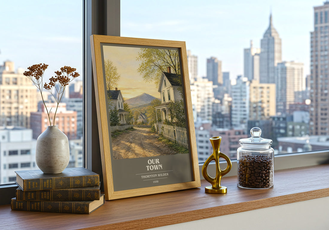 Our town book cover print framed by window – literary home decor