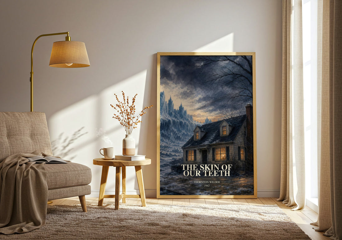The skin of our teeth watercolour print in frame leaning in hallway – literary fiction wall art