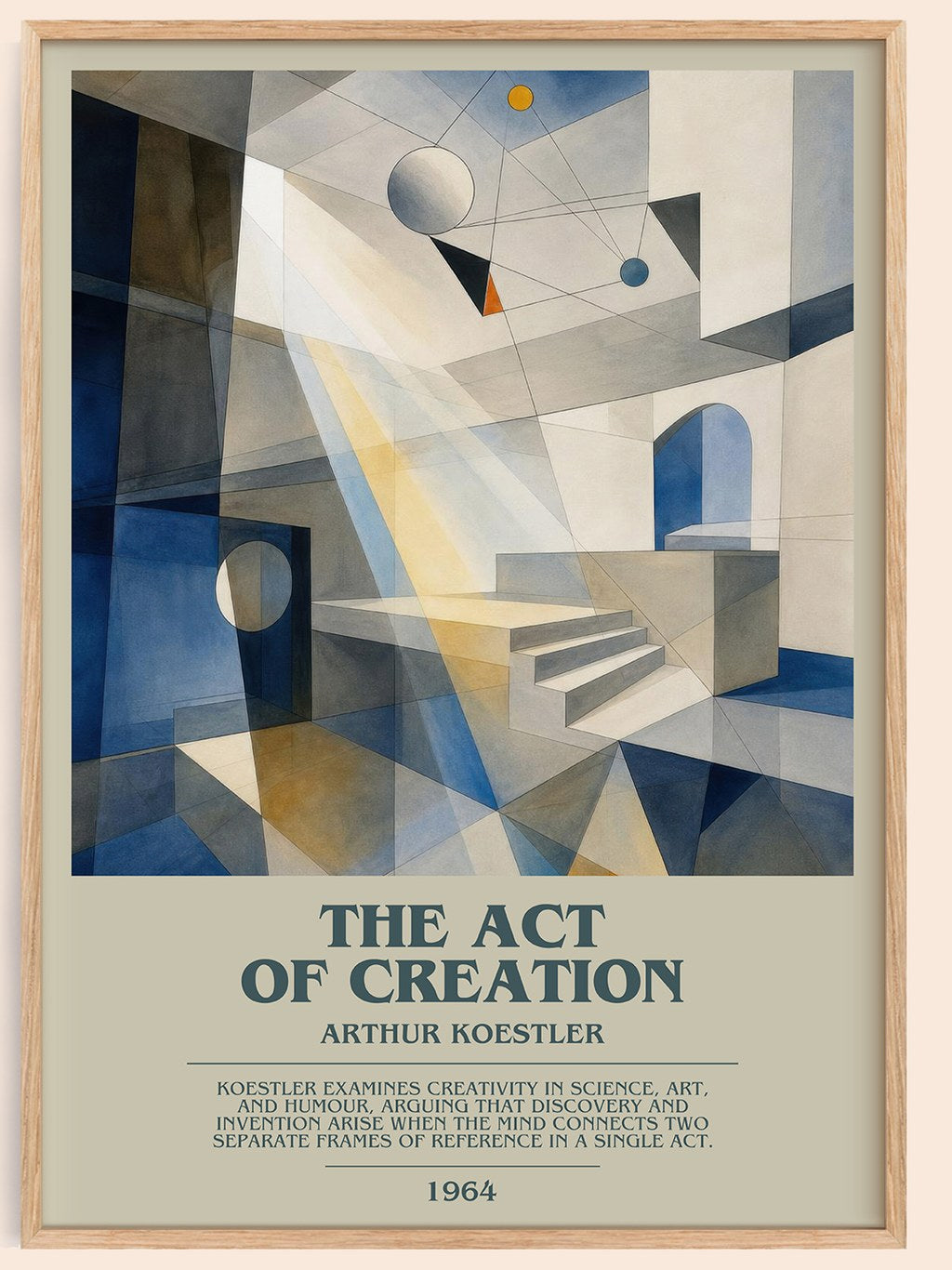 The act of creation bookish book poster by Arthur Koestler – framed literary art print