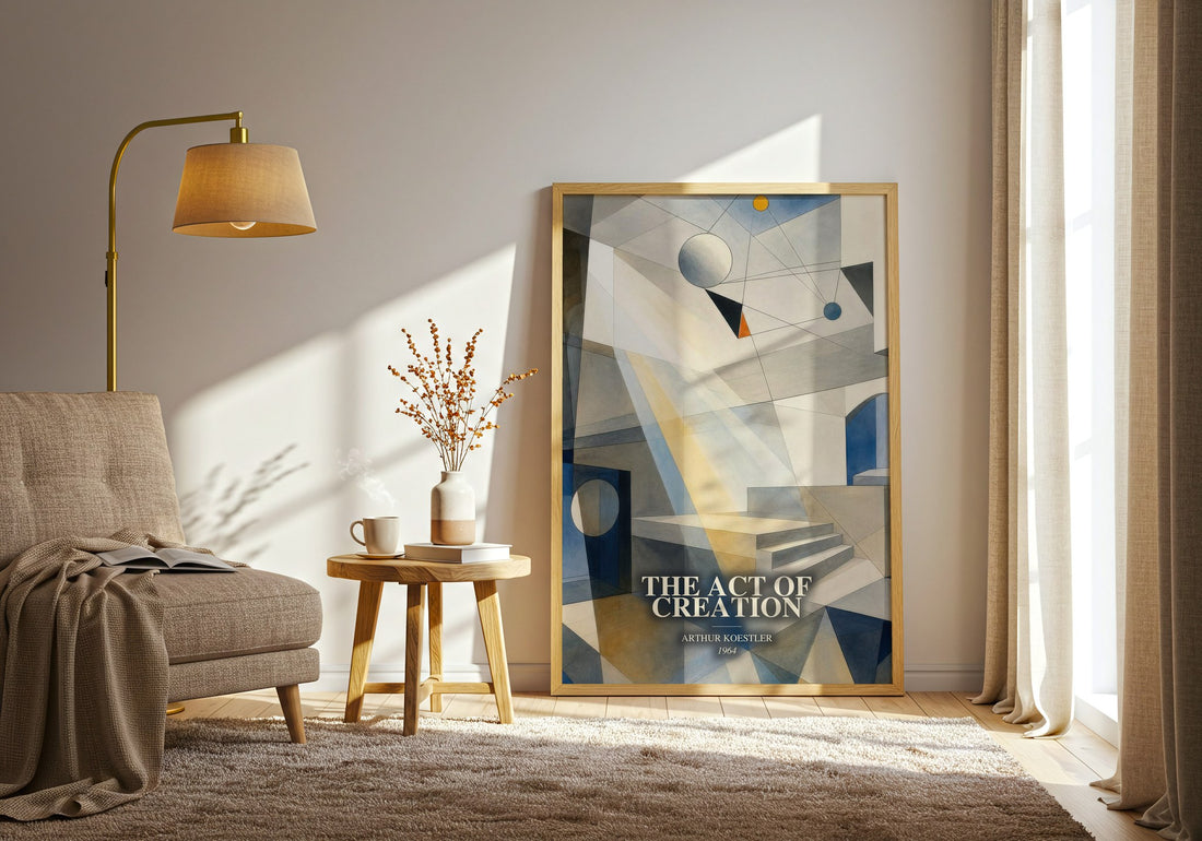 The act of creation watercolour print in frame leaning in hallway – non fiction wall art