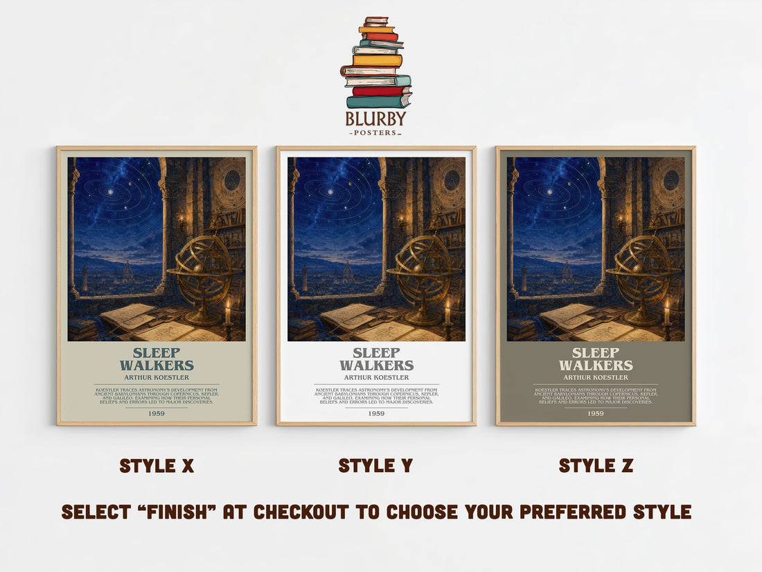 Sleep walkers bookish print in frame leaning in hallway – non fiction wall art (mockup)