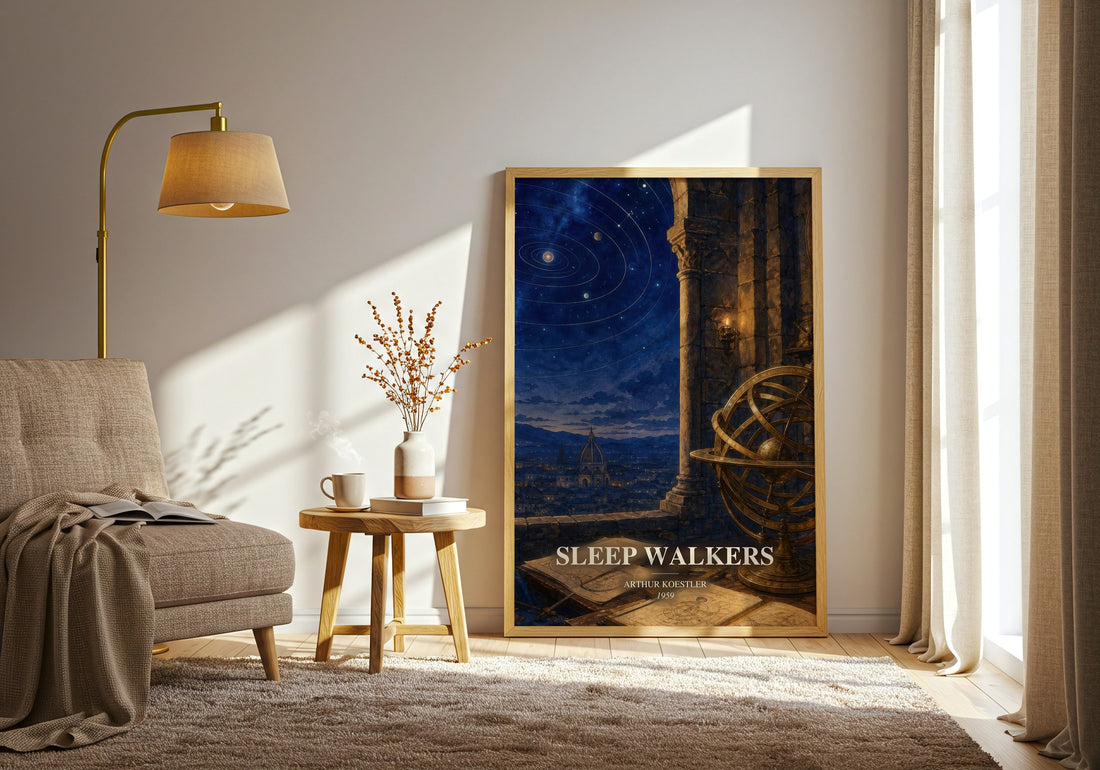 Sleep walkers watercolour print in frame leaning in hallway – non fiction wall art