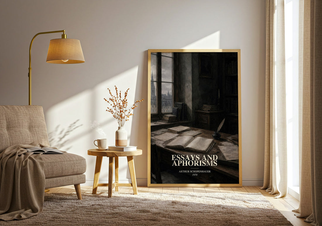 Essays and aphorisms watercolour print in frame leaning in hallway – philosophy wall art