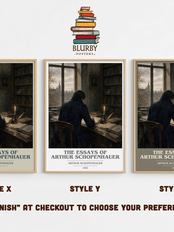 The Essays Of Arthur Schopenhauer book cover print in frame leaning in hallway – philosophy wall art