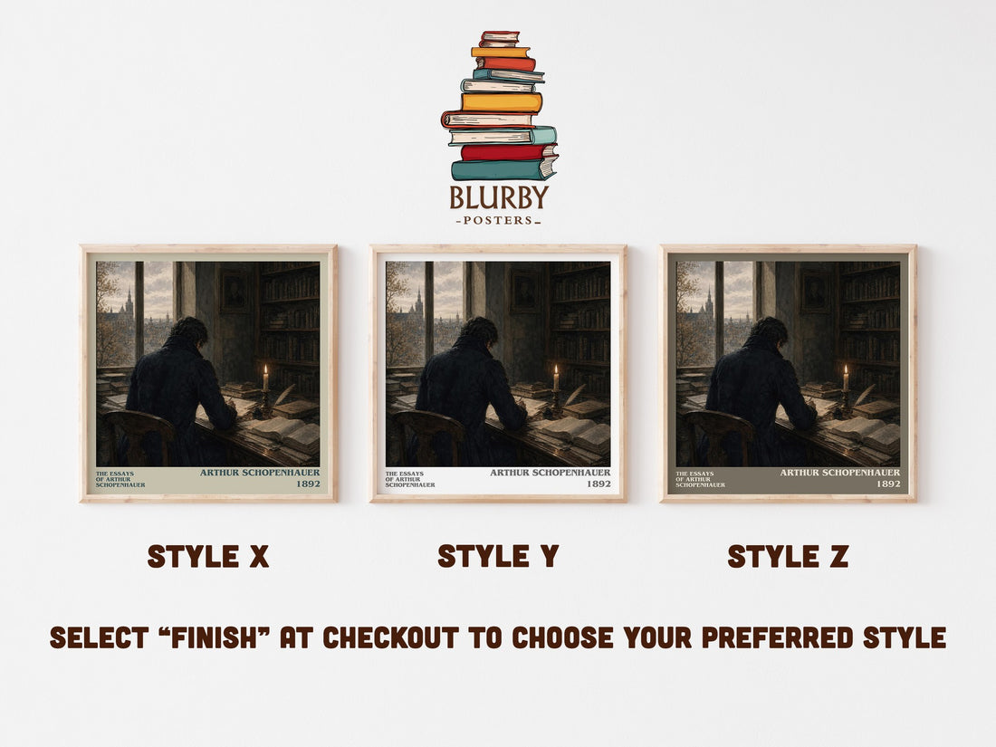The Essays Of Arthur Schopenhauer literary print in frame leaning in hallway – philosophy wall art (mockup)