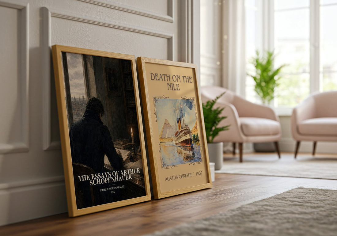 The Essays Of Arthur Schopenhauer watercolour print framed by window – literary home decor