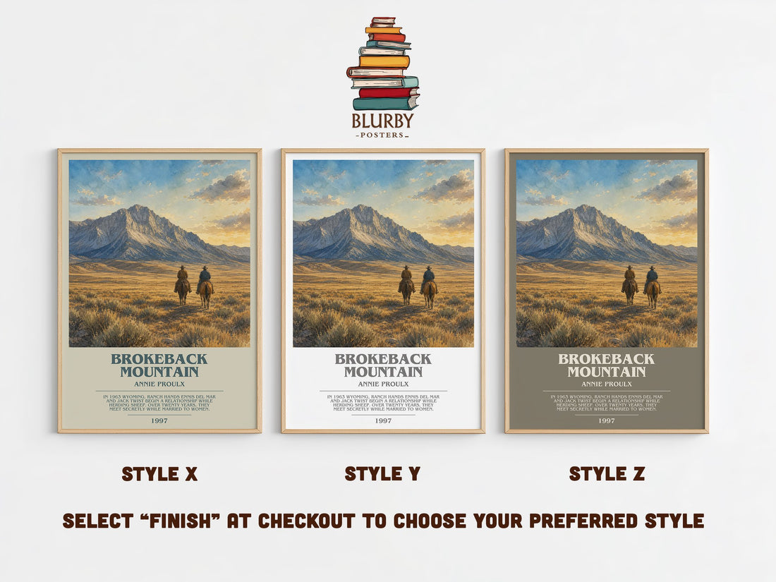 Brokeback Mountain bookish print in frame leaning in hallway – literary fiction wall art (mockup)