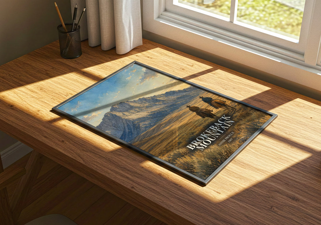 Brokeback Mountain watercolour book poster framed on wall – literary fiction wall art