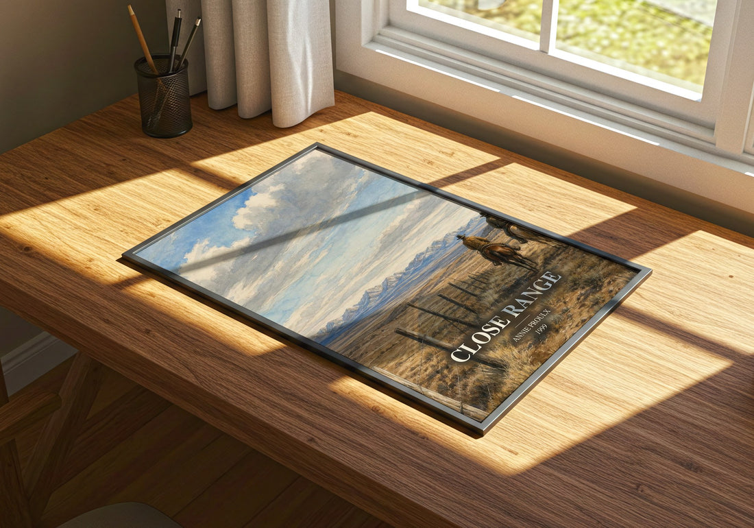 Close Range watercolour book poster framed on wall – literary fiction wall art