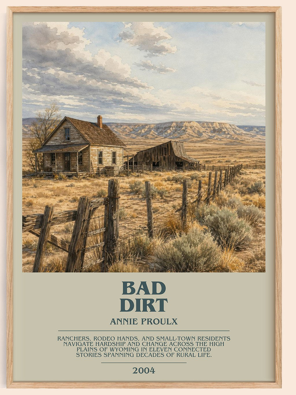 Bad Dirt bookish book poster by Annie Proulx – framed literary art print