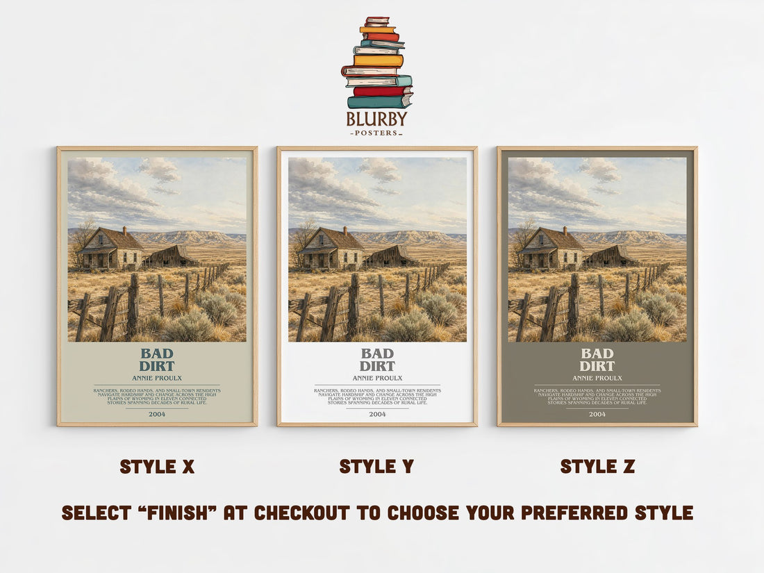 Bad Dirt bookish print in frame leaning in hallway – literary fiction wall art (mockup)