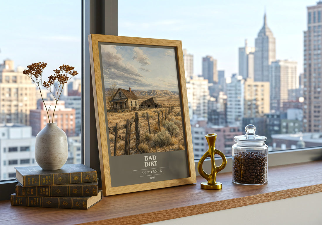 Bad Dirt book cover print framed by window – literary home decor