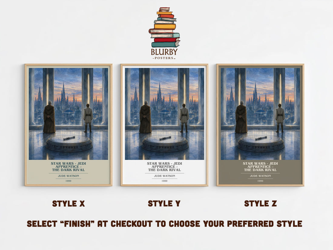 Star Wars - Jedi Apprentice - The Dark Rival book cover print in frame leaning in hallway – sci fi wall art (mockup)