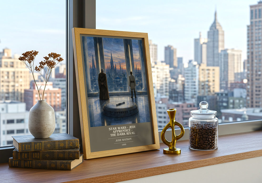 Star Wars - Jedi Apprentice - The Dark Rival book cover print framed by window – literary home decor
