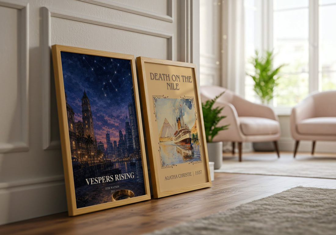 Vespers Rising watercolour print framed by window – literary home decor