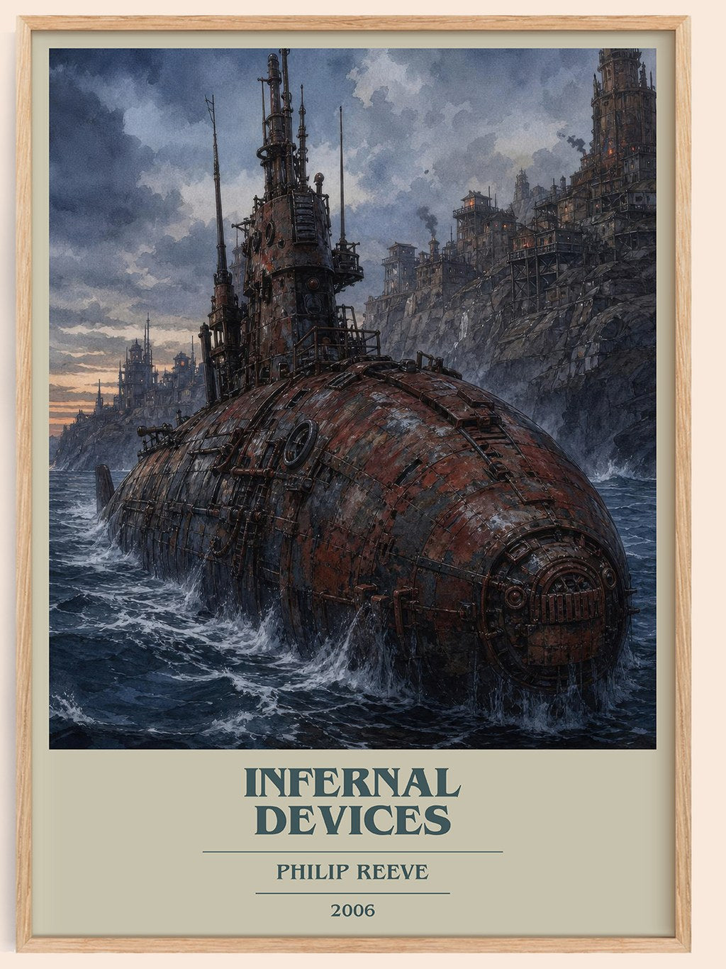 Infernal devices book cover book poster by Philip Reeve – framed literary art print
