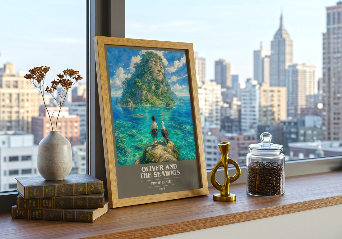 Oliver And The Seawigs book cover print framed by window – literary home decor