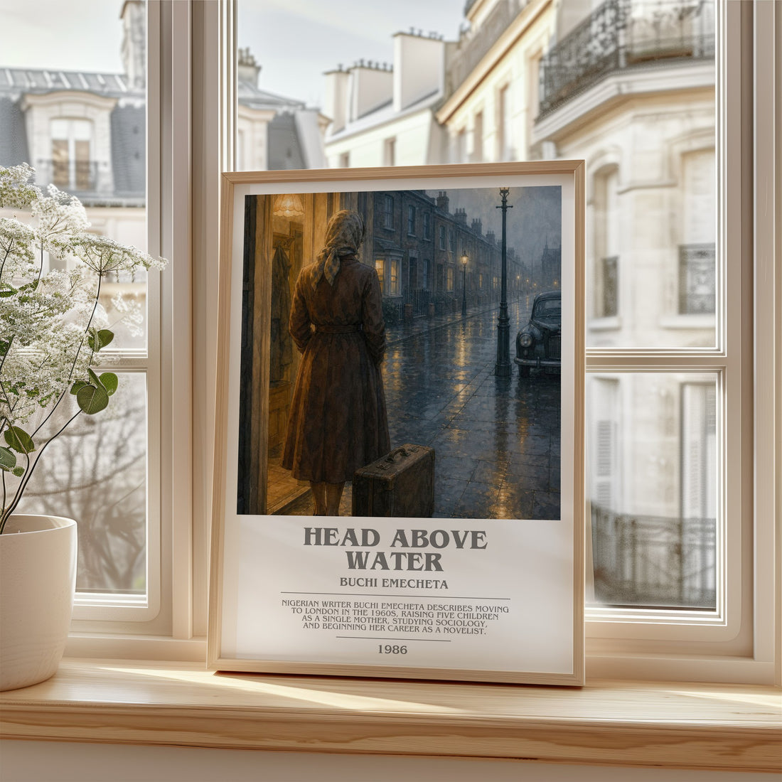 Head above water bookish poster colour and style options – Buchi Emecheta book art