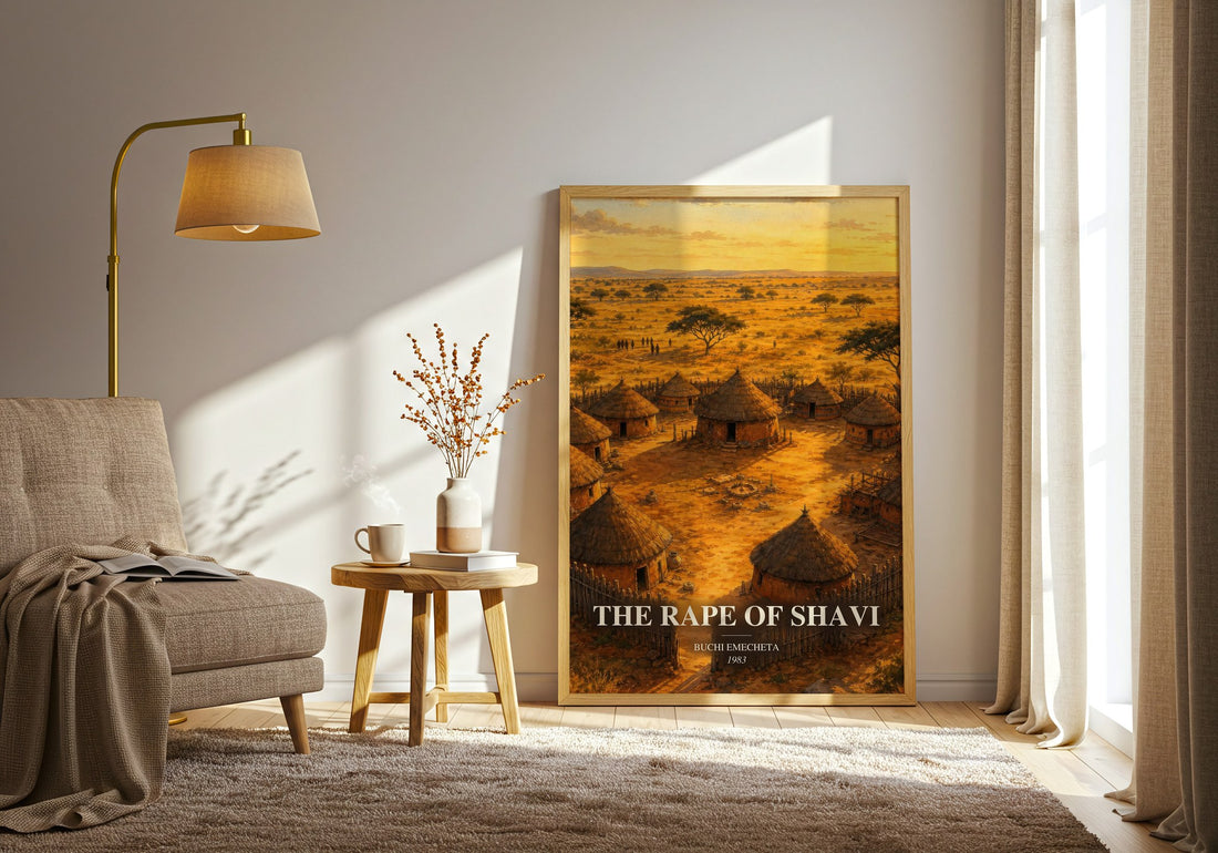 The rape of Shavi watercolour print in frame leaning in hallway – literary fiction wall art