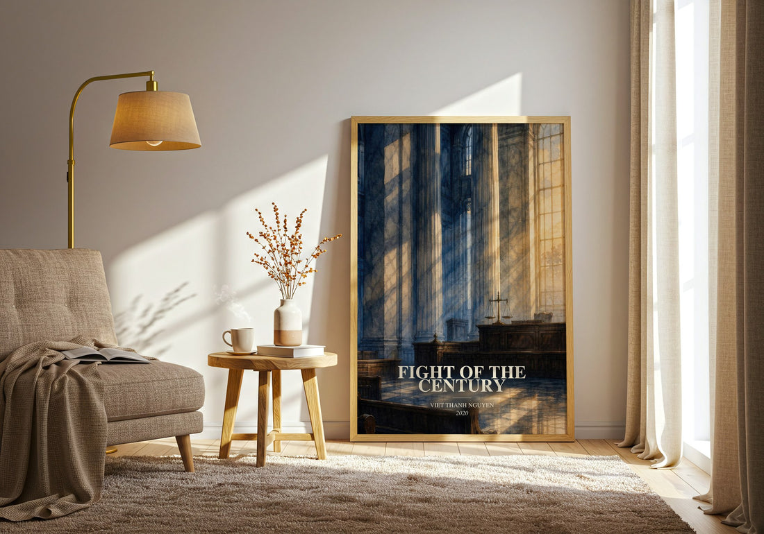 Fight of the Century watercolour print in frame leaning in hallway – non fiction wall art