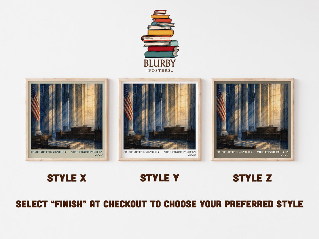 Fight of the Century literary print in frame leaning in hallway – non fiction wall art (mockup)