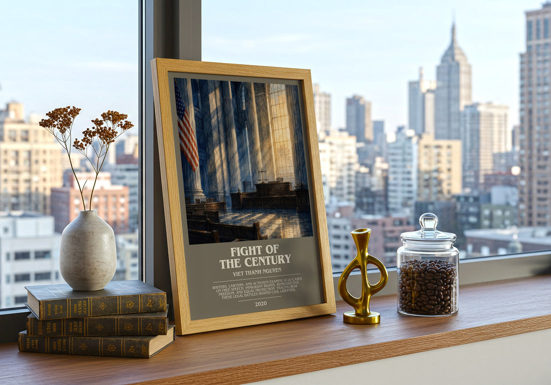 Fight of the Century bookish print framed by window – literary home decor