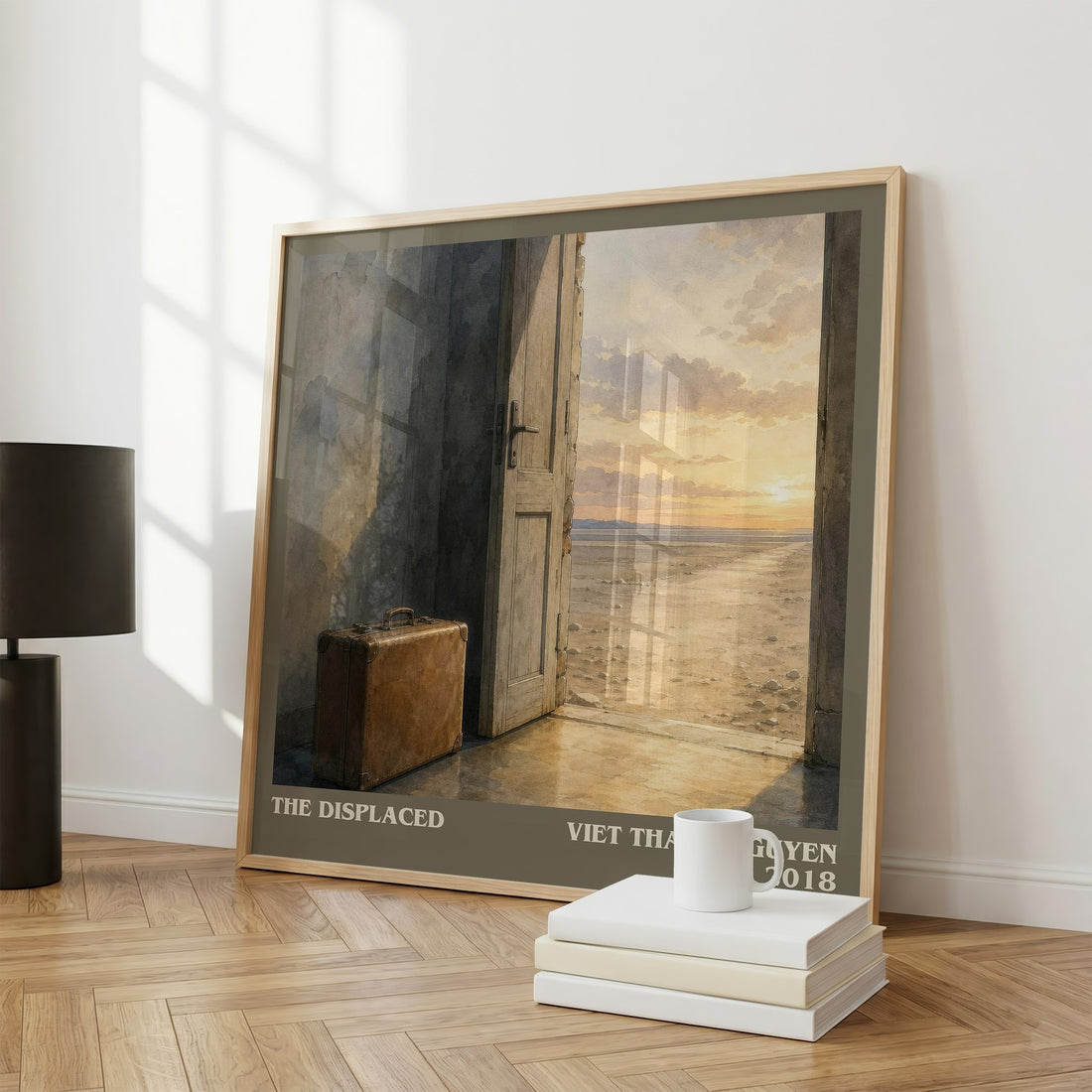 The Displaced literary print framed by window – literary home decor
