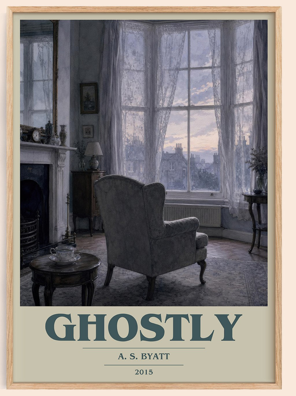 Ghostly book cover book poster by A. S. Byatt – framed literary art print