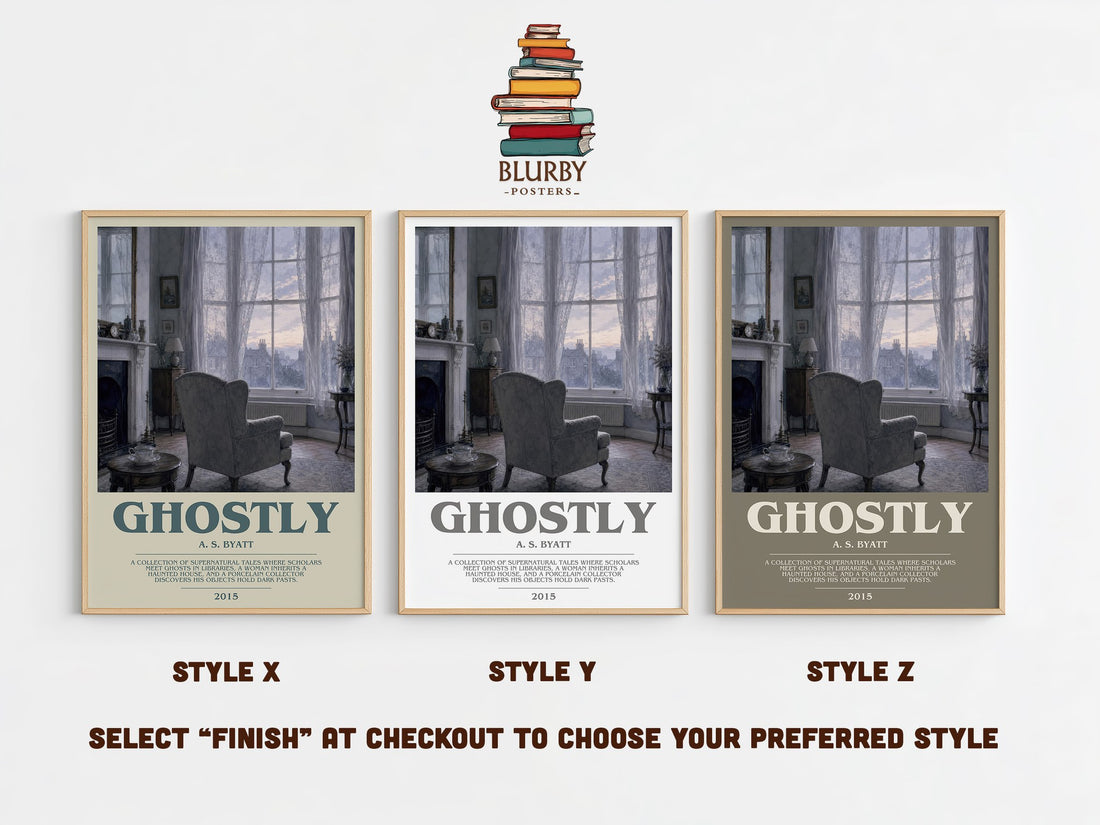 Ghostly bookish print in frame leaning in hallway – gothic wall art (mockup)