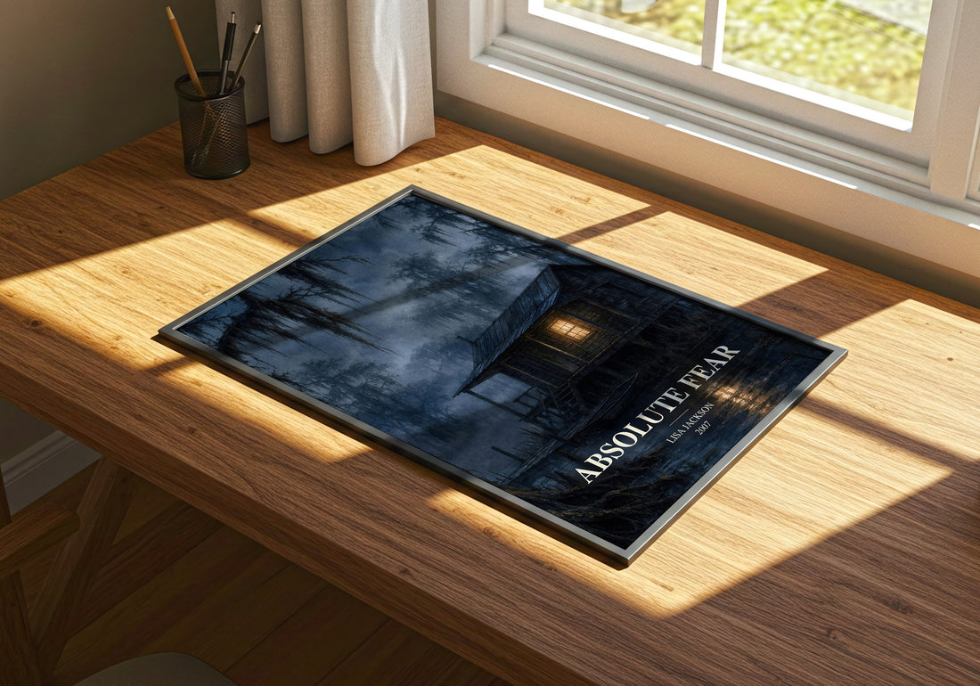 Absolute Fear watercolour book poster framed on wall – thriller wall art