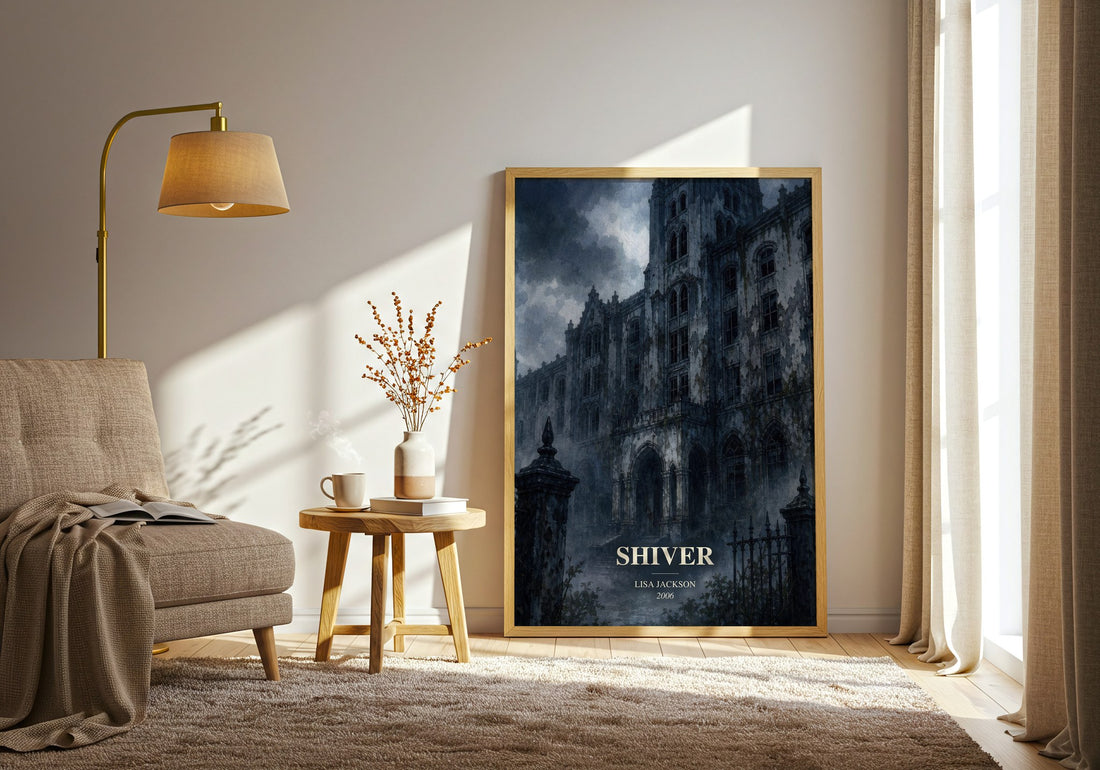 Shiver watercolour print in frame leaning in hallway – thriller wall art