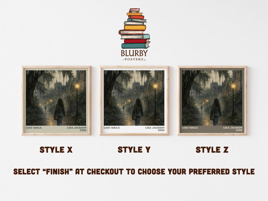 Lost Souls literary print in frame leaning in hallway – thriller wall art (mockup)