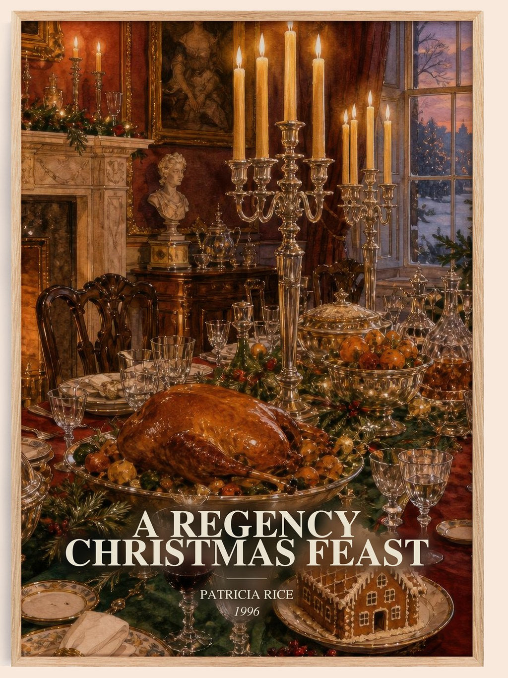 A Regency Christmas Feast watercolour book poster by Patricia Rice – framed literary art print