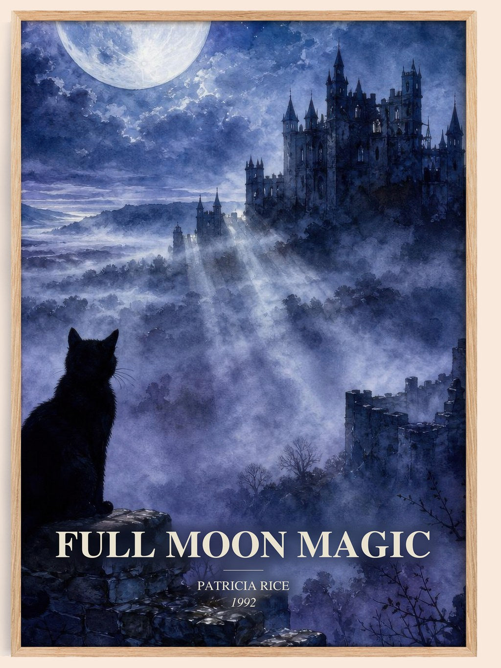 Full Moon Magic watercolour book poster by Patricia Rice – framed literary art print