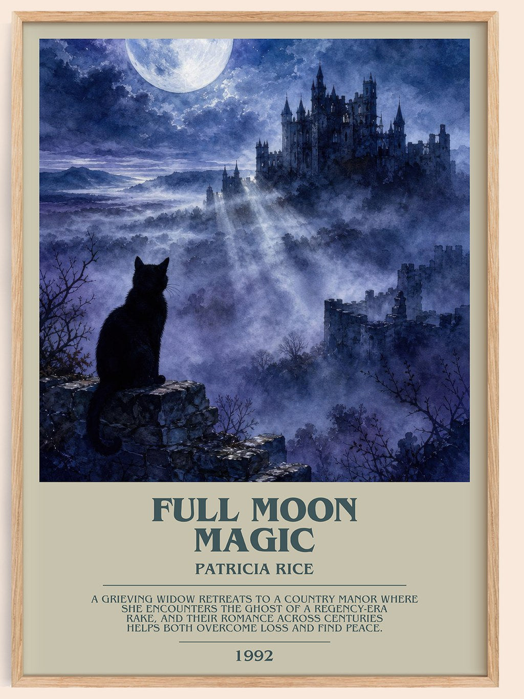 Full Moon Magic bookish book poster by Patricia Rice – framed literary art print