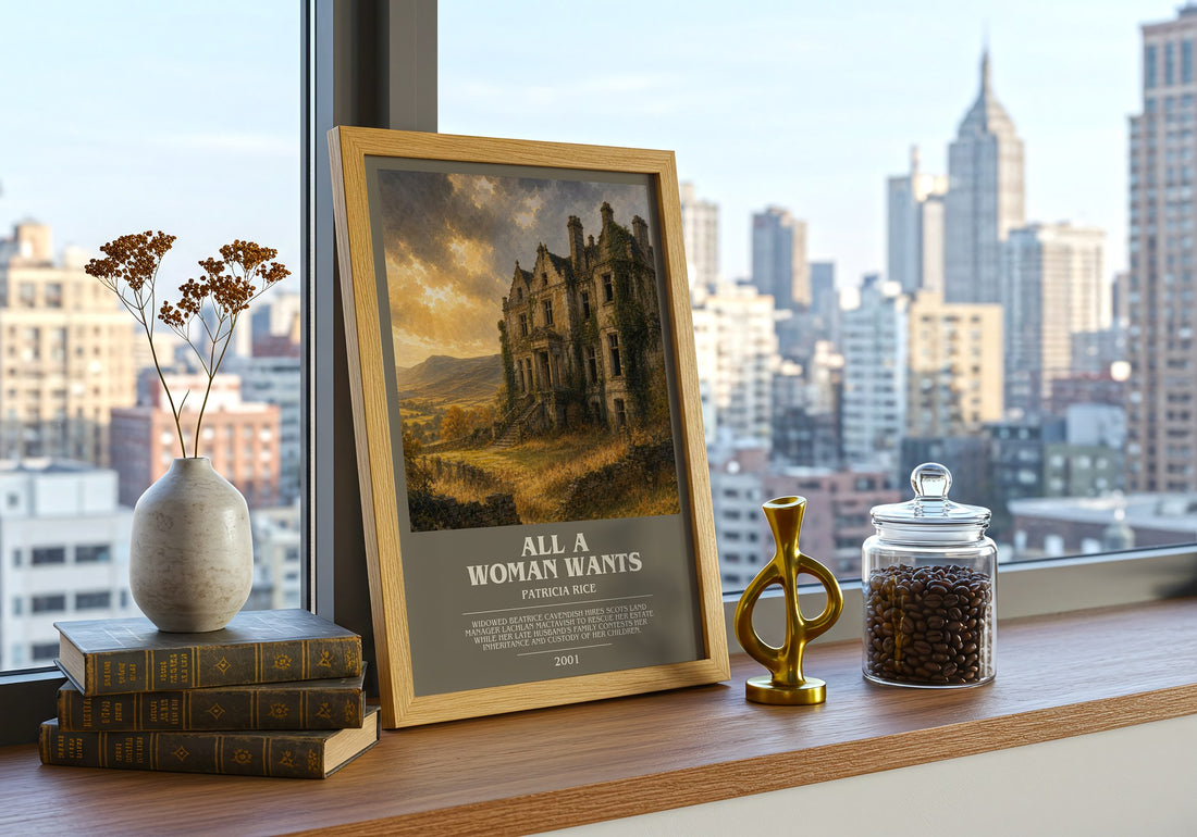 All a Woman Wants bookish print framed by window – literary home decor