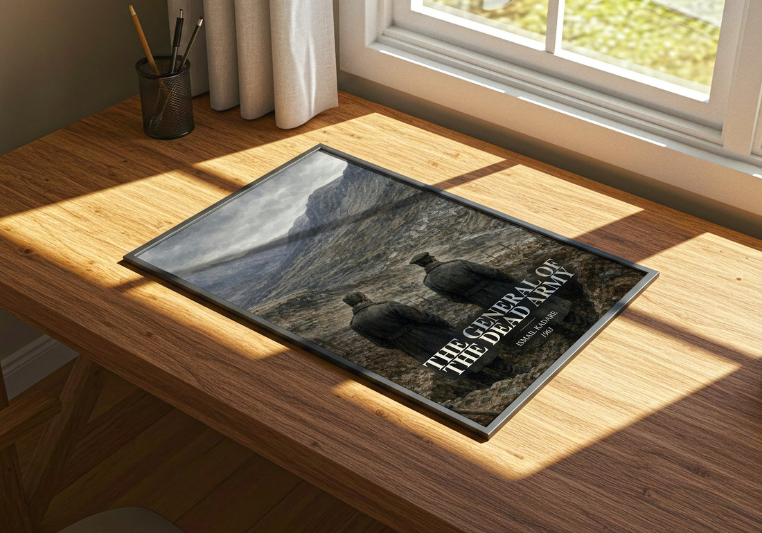 The General of the Dead Army watercolour book poster framed on wall – literary fiction wall art