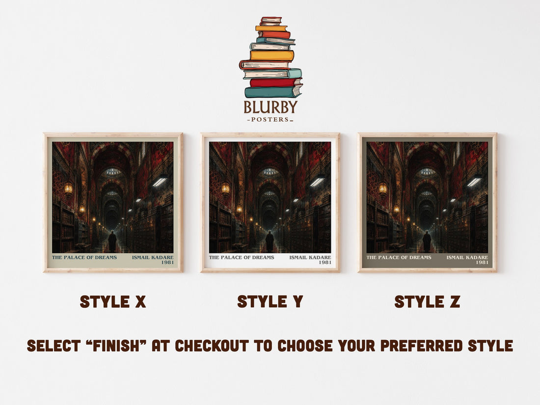 The Palace of Dreams literary print in frame leaning in hallway – literary fiction wall art (mockup)