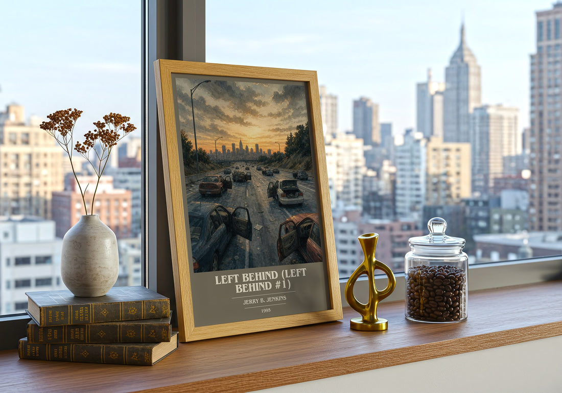 Left Behind (Left Behind #1) book cover print framed by window – literary home decor