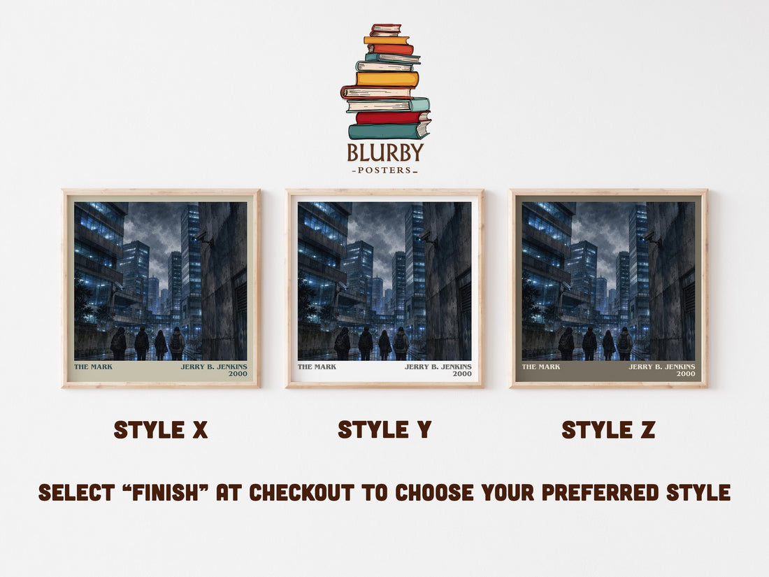 The Mark literary print in frame leaning in hallway – thriller wall art (mockup)