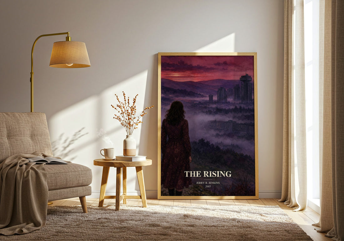 The Rising watercolour print in frame leaning in hallway – thriller wall art