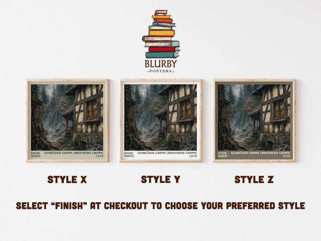Snow White literary print in frame leaning in hallway – childrens wall art (mockup)